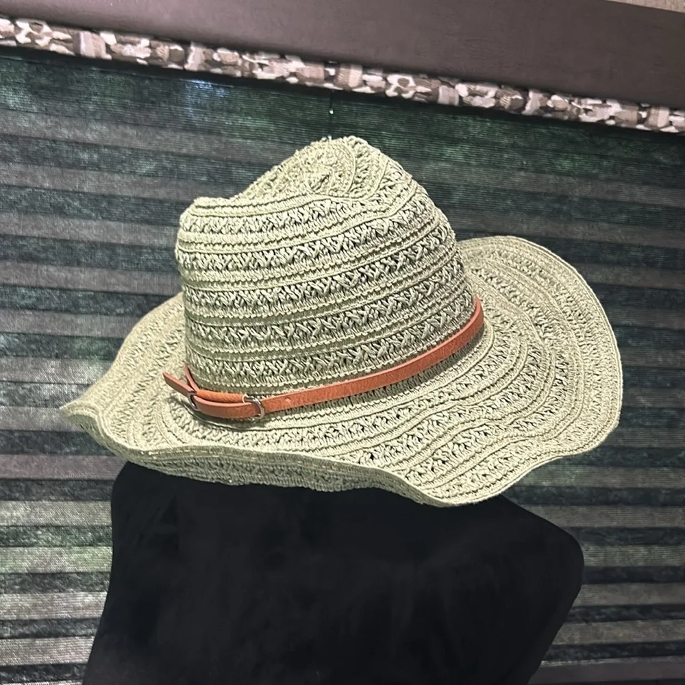 Vince Camuto Women’s Green Open Weave Cowgirl Hat w Brown‎ Band OS